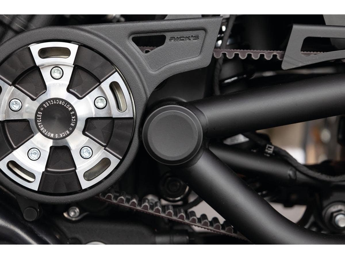 Smooth swing arm axle cover without ricks logo black satin, 21-24 sportster s rh1250s 1 Ricks motorcycles
