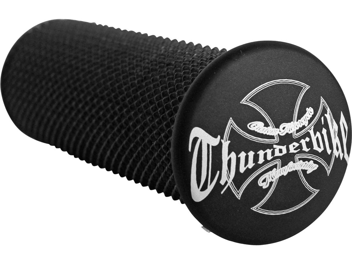 Tb logo base grip and footpeg toppers black, 1 Thunderbike