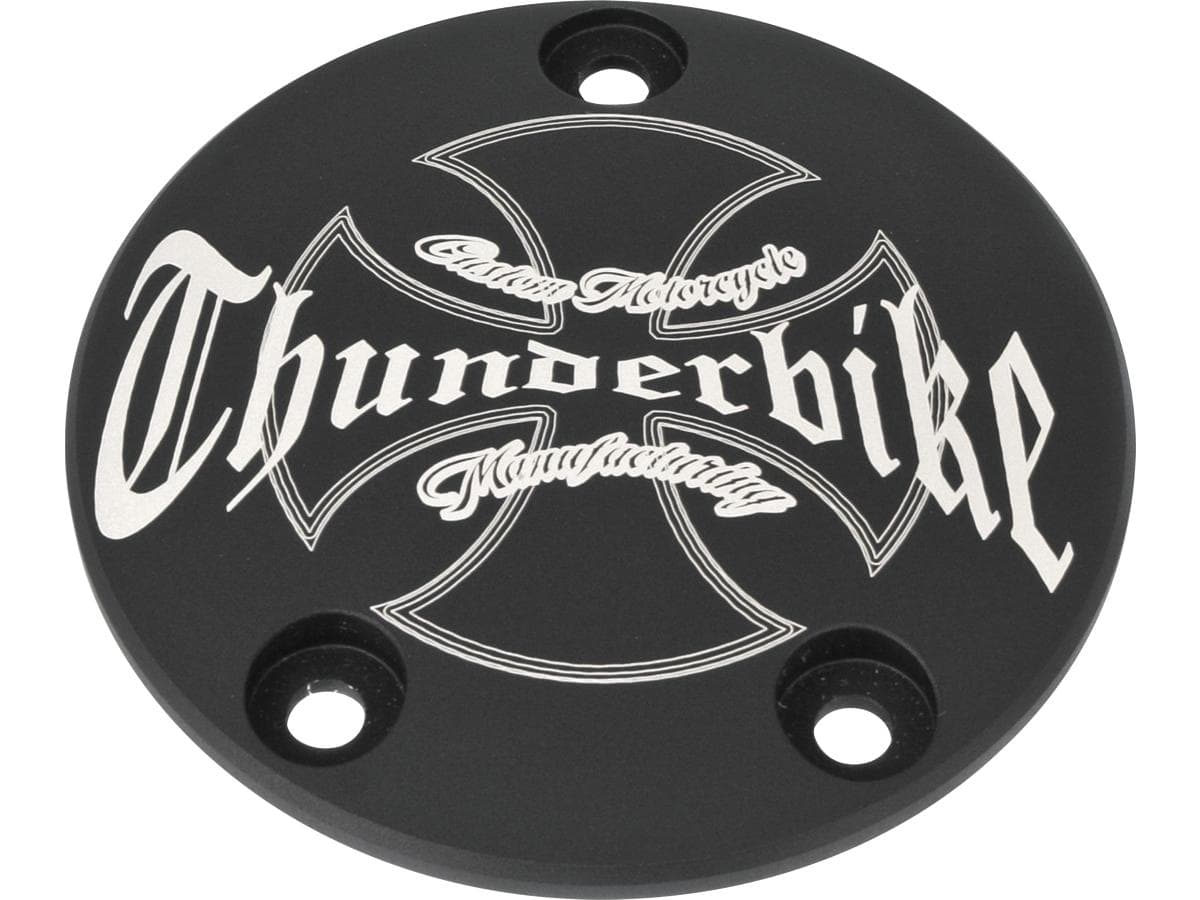 Thunderbike point cover 3-hole, with thunderbike logo black, 99-17 dyna, 00-17 softail, 99-16 touring, 09-16 trike 1 Thunderbike