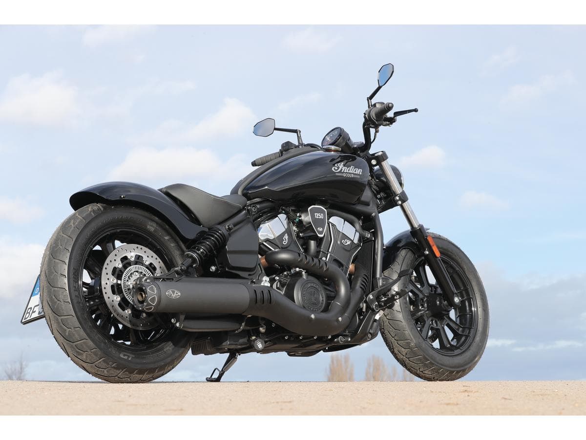 Single slip-on muffler set black cut rebel end cap, euro 5+ black ceramic coated, 25 scout classic, 25 scout bobber, 25 sport scout, 25 super scout, 25 101 scout 1 V-performance