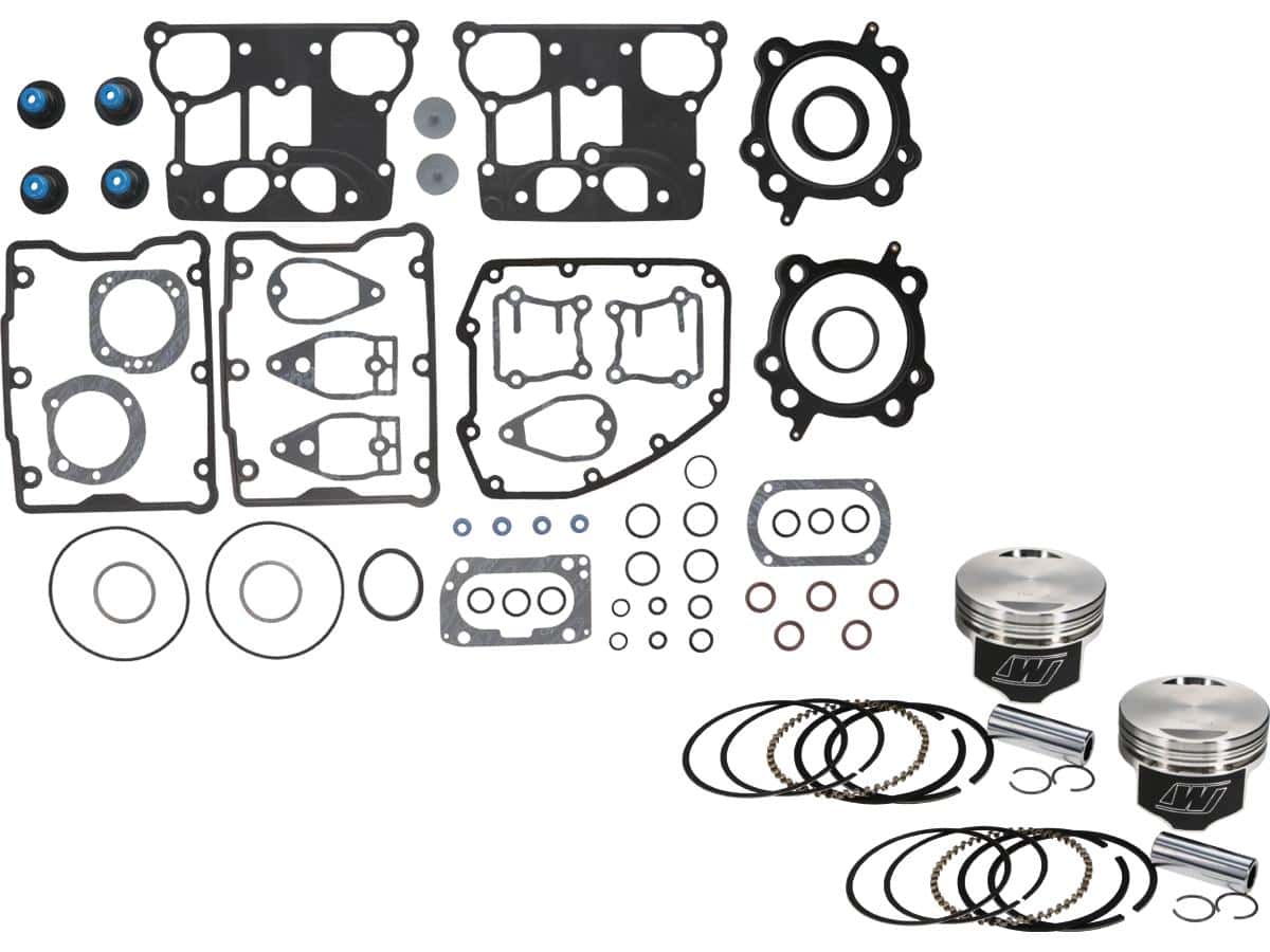 Forged piston kit with top end gasket kit stroke 4,000" bore 3,895" (98,679 mm ), positive dome +14cc 10. 5:1 +. 020 mm 1550 ccm (95 cui), 99-06 dyna, 00-06 softail, 99-06 touring 1 Wiseco