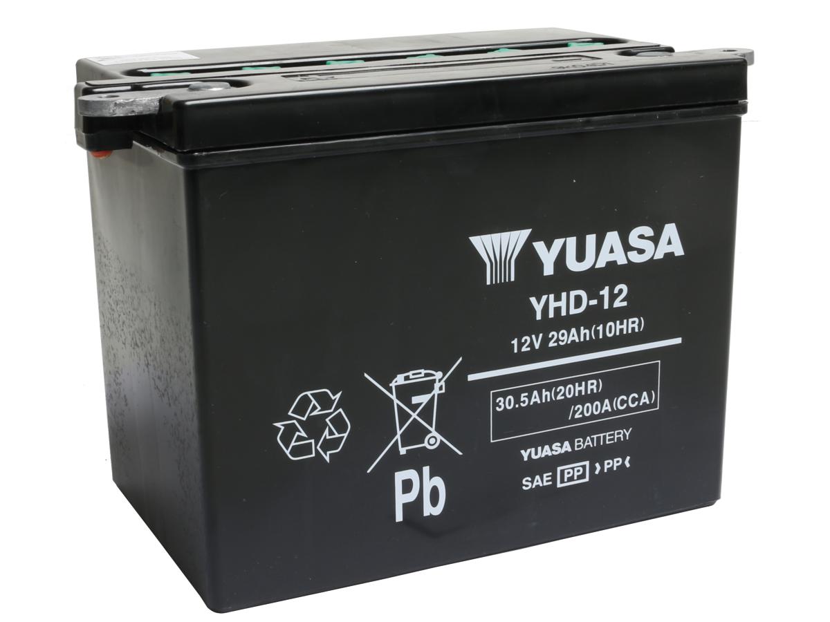 Conventional yhd-12 battery lead acid, 200 a, 29. 0 ah, 67-78 sportster, 65 panhead, 66-84 fl shovel, (except 80-84 flt, 81-84 fltc) 1 Yuasa