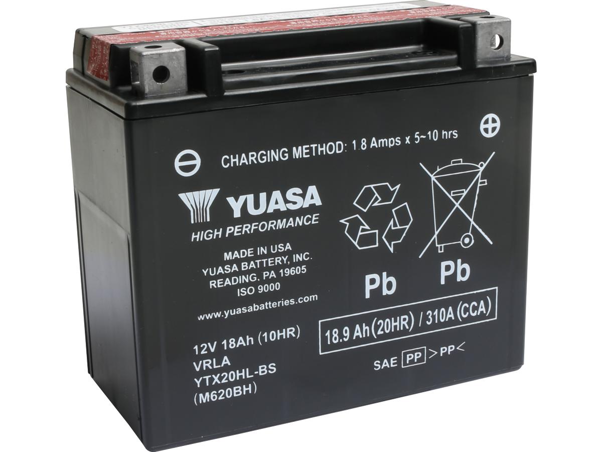 Maintenance free high performance ytx20hl-bs battery dry battery with acid pack lead acid, 310 a, 18. 9 ah, 97-03 sportster, 07-17 v-rod, (except 07 vrscr), 97-25 softail, 97-17 dyna, 97-02 m2, 97-99 s3, 99-02 x1, 14-24 indian cruiser, 15-24 indian touring, 15-24 indian bagger, 24-25 pan america 1 Yuasa