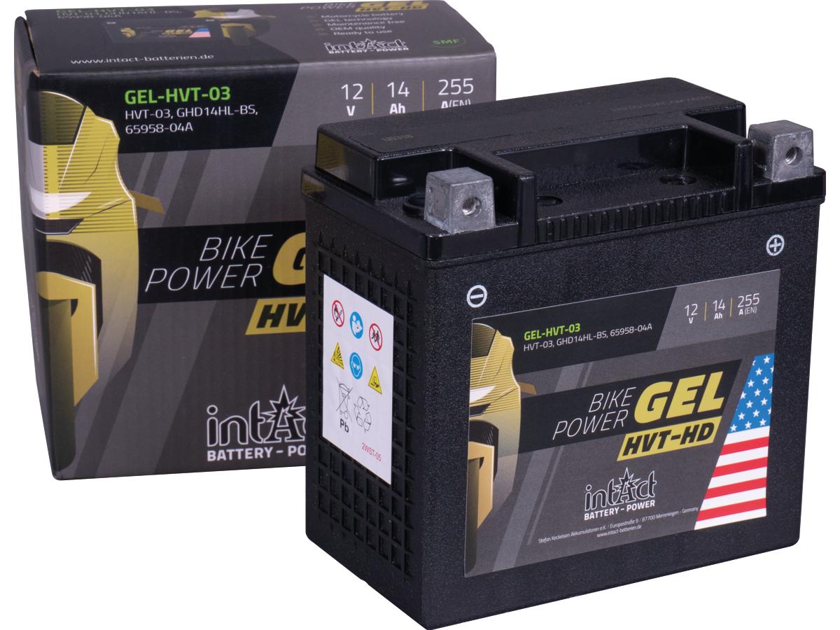Ghd14hl-bs hvt-03 bike-power gel battery, 04-20 sportster, 21-25 sportster rh, 21-23 pan america, 15-20 street, 09-10 1125 1 Intact