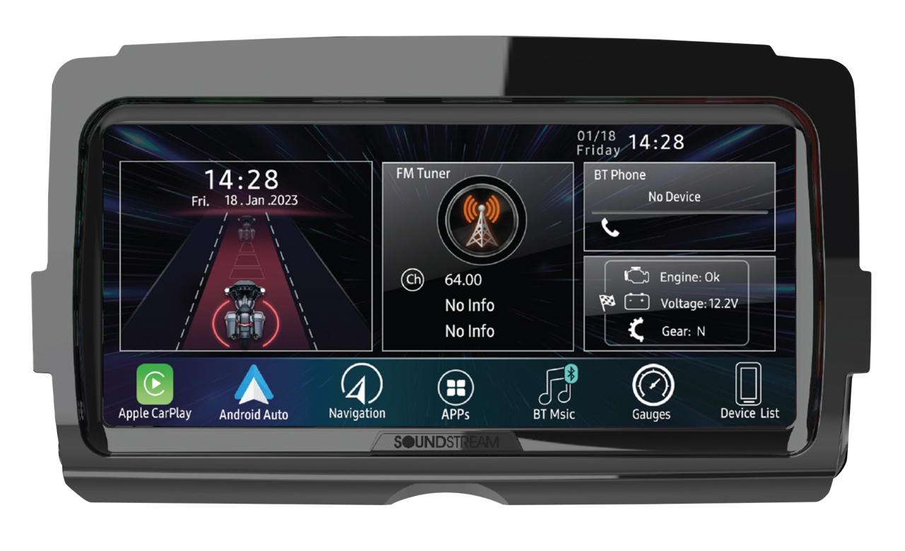Soundstream v2 radio for harley-davidson with apple car play & android auto, 8. 3" headunit carplay/android flh/t14-up 1 Soundstream