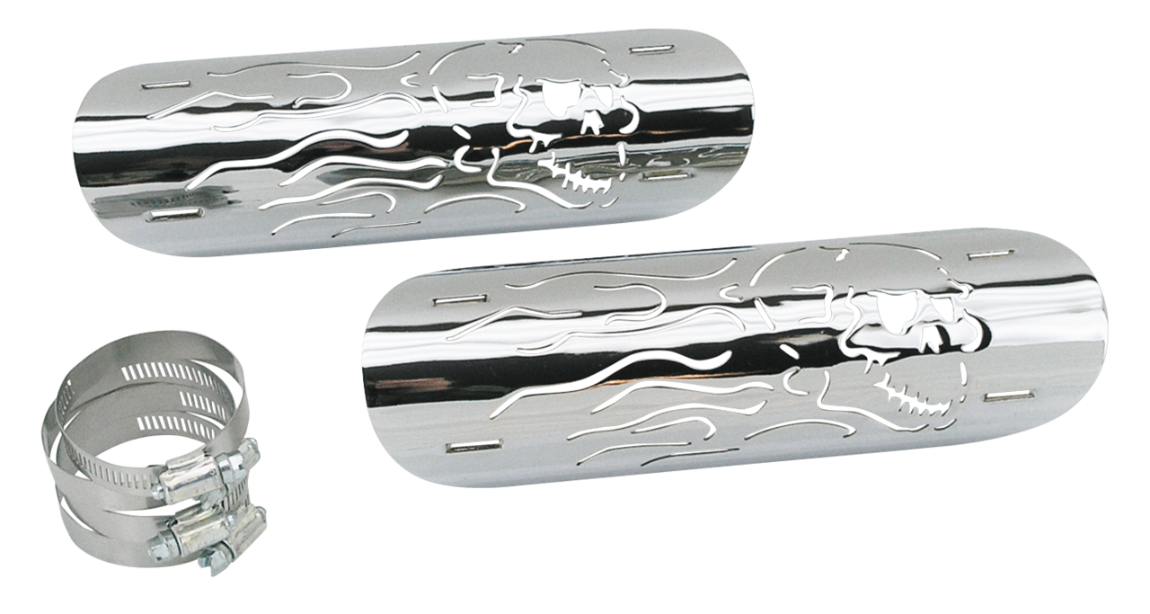 Flaming Skull Heatshield chrome Set,