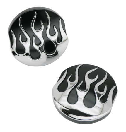 GZP Black chrome flamed gascap set L+R