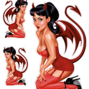 VINTAGE DEVIL PIN UP 6X8IN DECAL