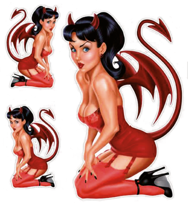 VINTAGE DEVIL PIN UP 6X8IN DECAL