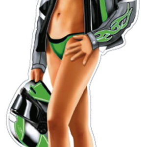 Helmet babe green decal 2.8"x8"