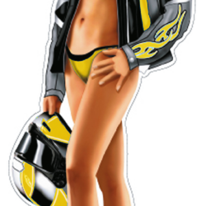 Helmet babe yellow decal 2.8"x8"