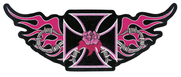 Pink Iron Cross patch 12.25"x5"